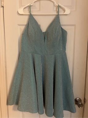 Ever Pretty Sparkle V-Neck Mini Dress in Light Aqua